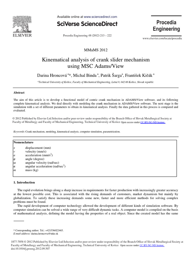 Kinematical Analysis of Crank Mechanism | PDF | Kinematics | Simulation