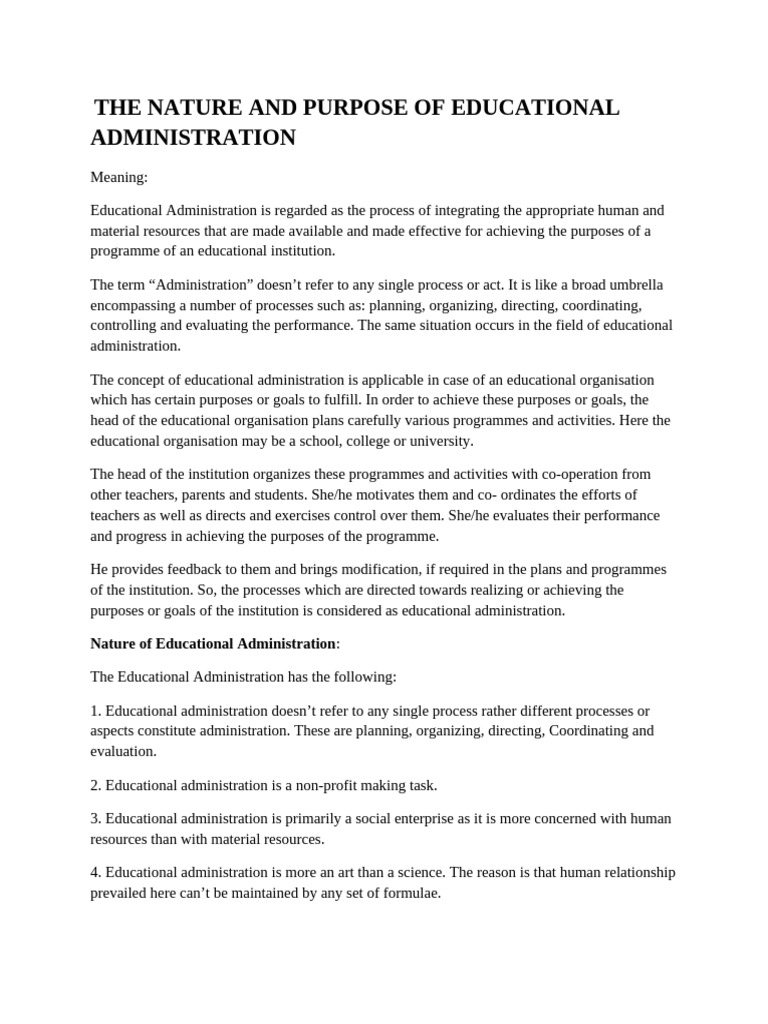 Nature and Purpose of Education Administration | PDF | Bureaucracy