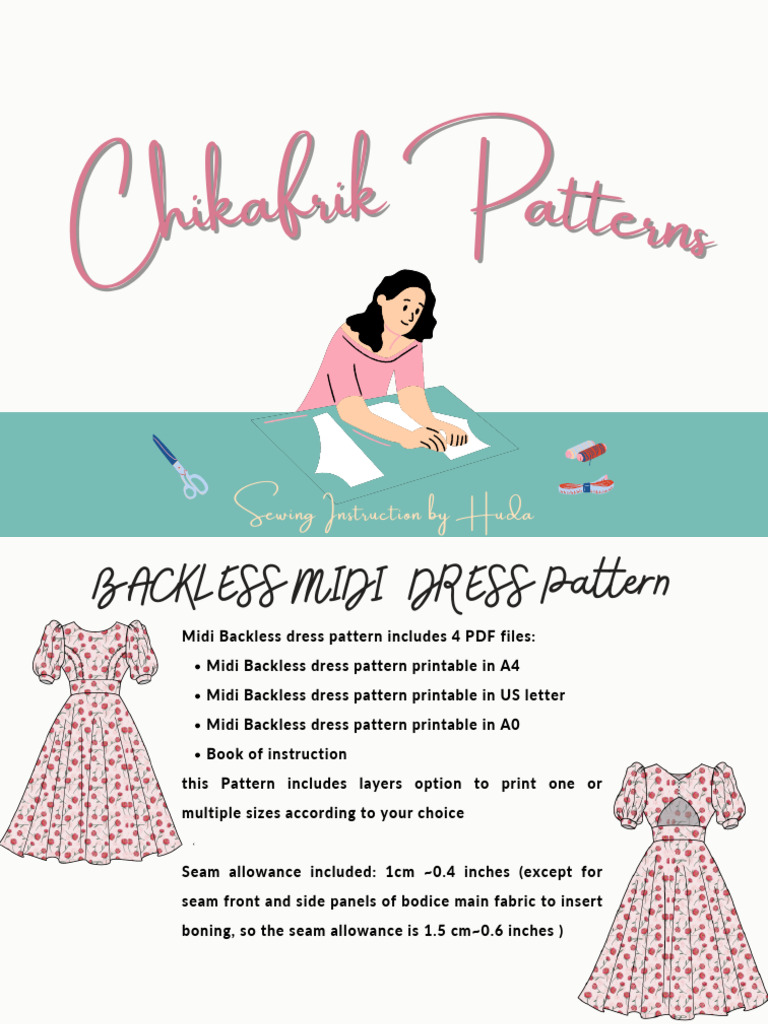 Backless Midi Dress Sewing Pattern PDF | PDF | Seam (Sewing) | Sewing