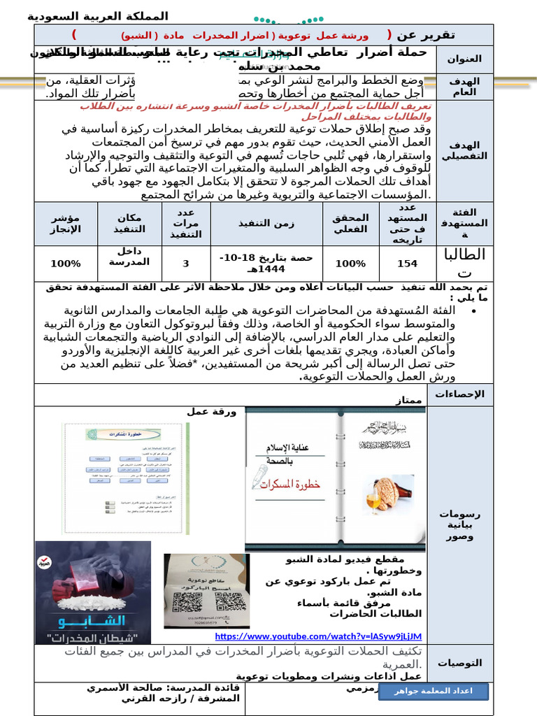 نموذج تقرير برنامج عن ضرار المخدرات⁩ | PDF