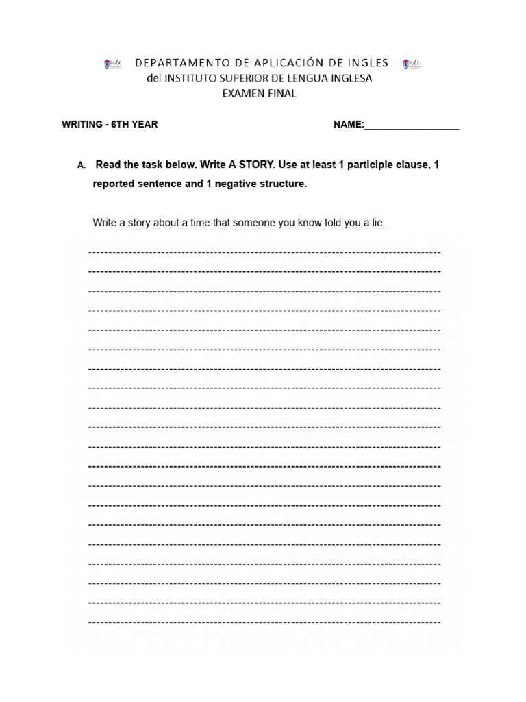 FINAL TEST 6TH YEAR - Writing | PDF