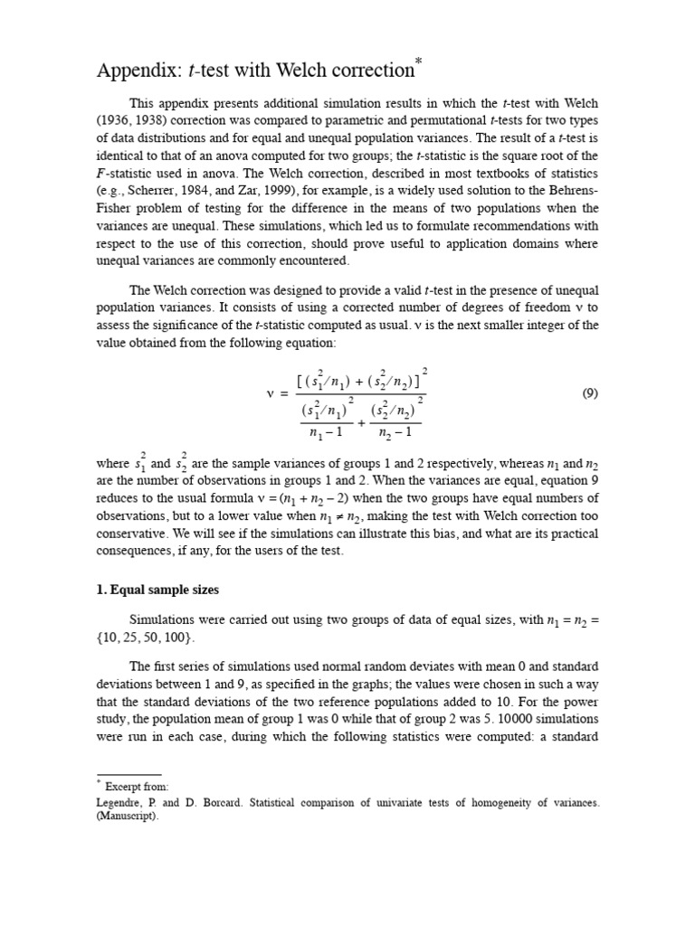 Correction Welch | PDF | Student's T Test | Variance