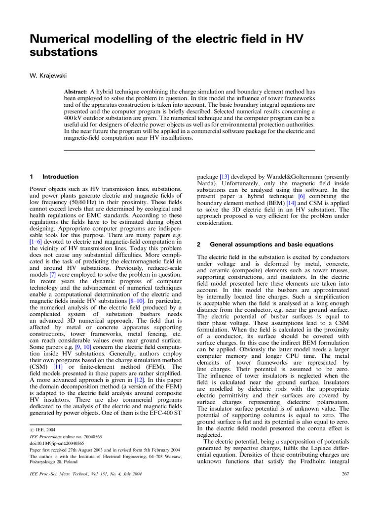 Numerical Modelling of The Electric Field in HV Substations | PDF ...