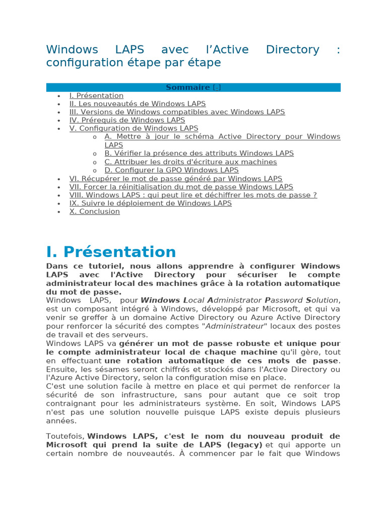 Configuration de Windows LAPS AD | PDF | Active Directory | Stratégies ...