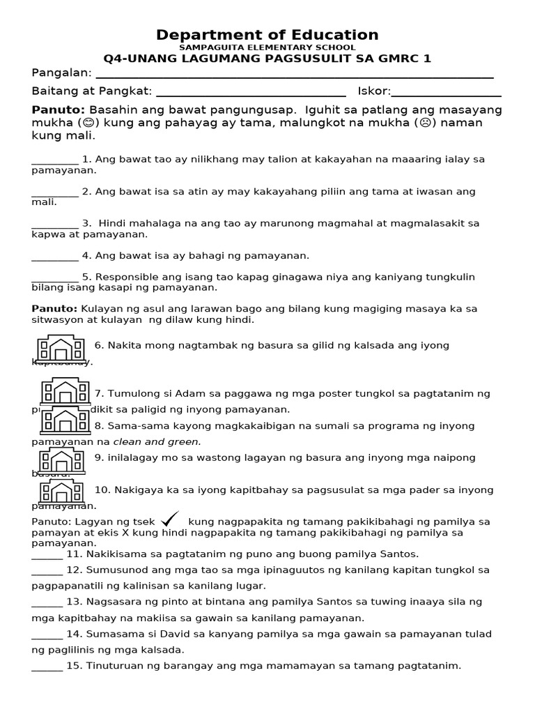 Q4 1st SUMMATIVE TEST IN GMRC 1 | PDF