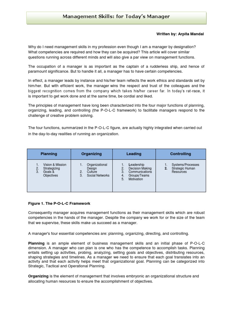 Article On Management Skills For Todays Manager | PDF | Competence ...