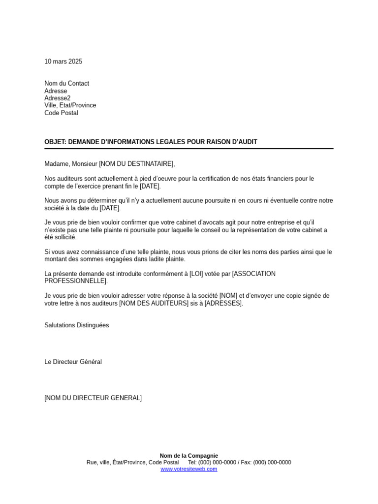 Demande d'Informations Légales d'Audit | PDF