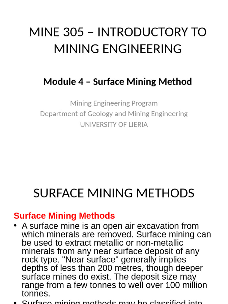 Mine 305 - Week4a | PDF | Mining | Dredging