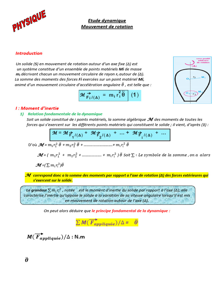 Relation dynamique de la rotation | PDF