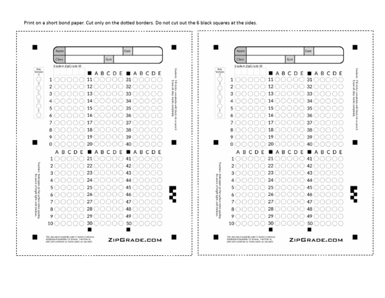 ZipGrade 50 Item Template | PDF