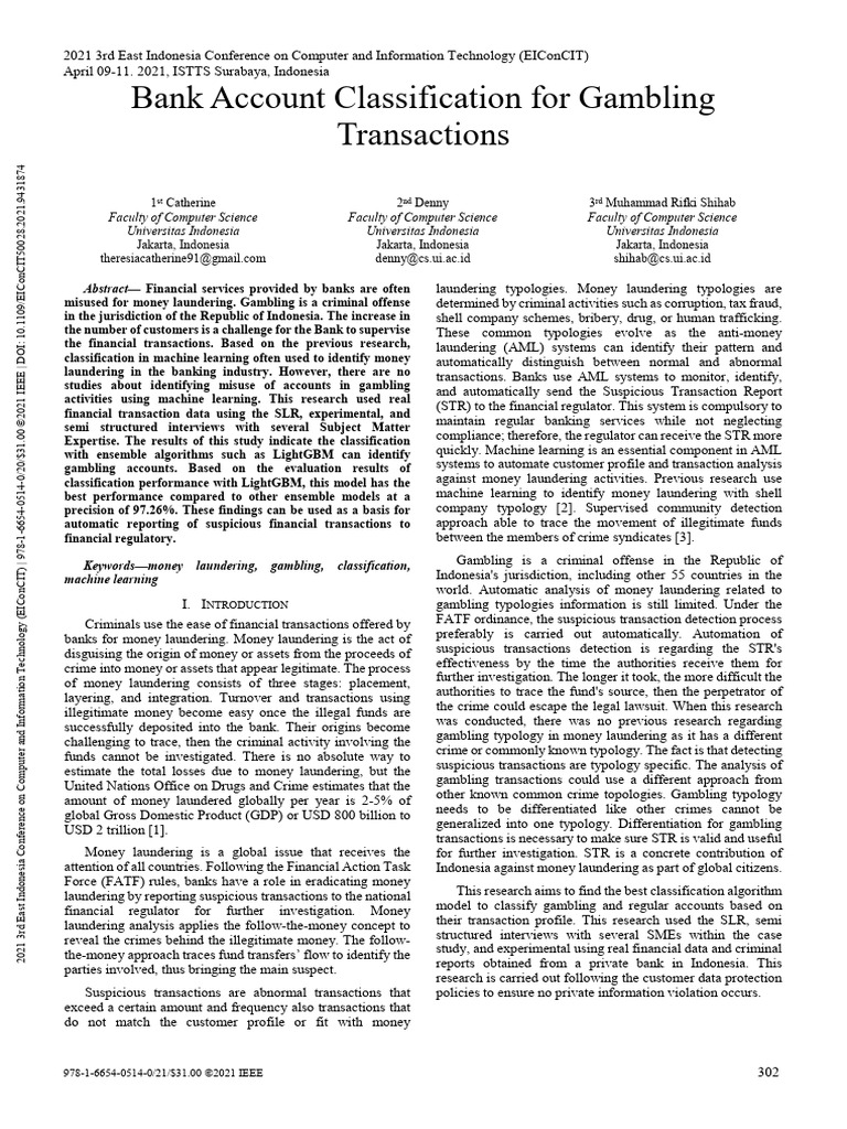 Gambling Transaction Classification Using ML | PDF | Money Laundering ...