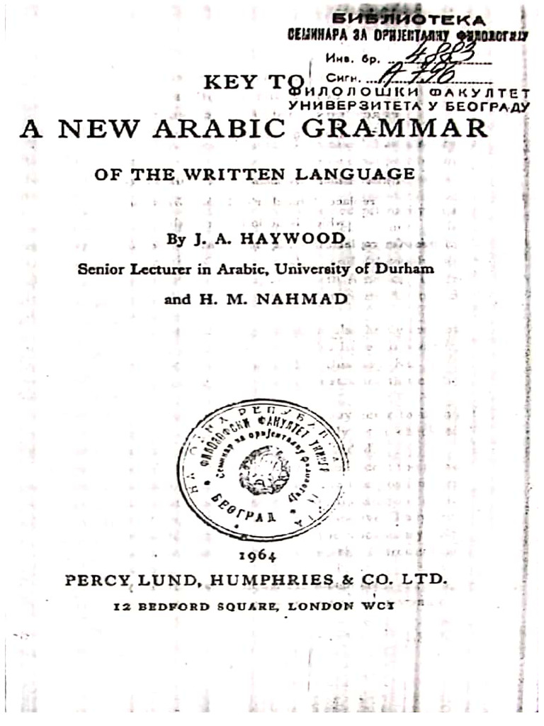 Key To A New Arabic Grammar of The Written Language | PDF