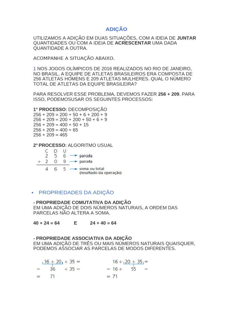 Propriedades e Exemplos de Adição | PDF