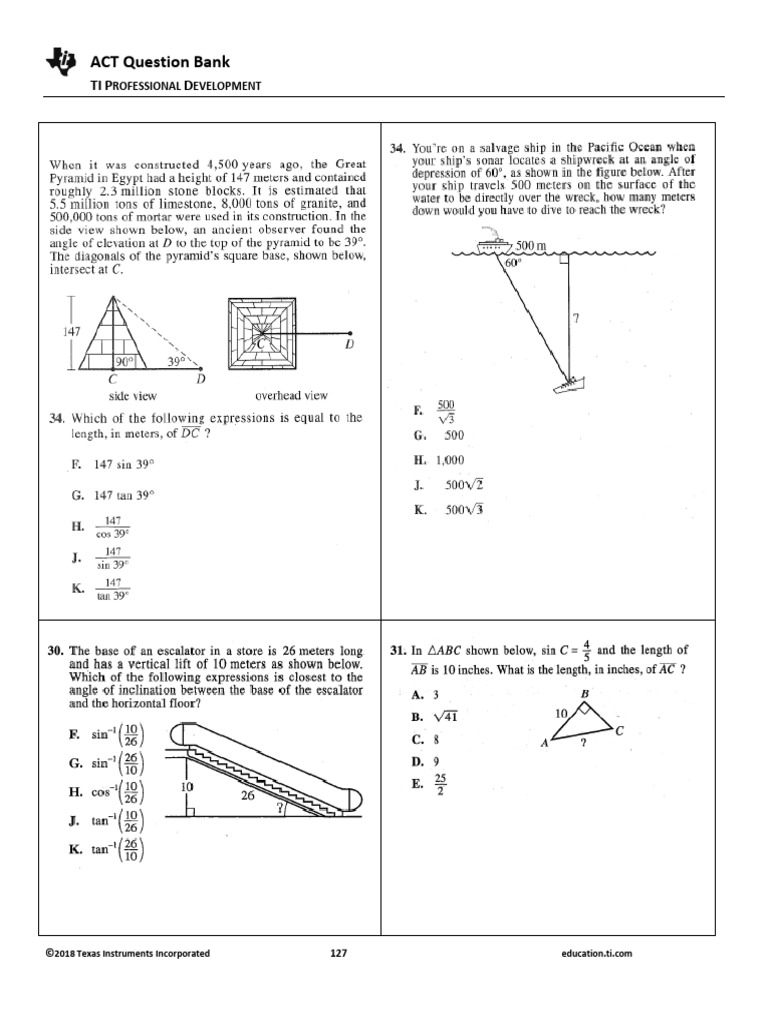 ACT Question Bank for Trig Equations | PDF