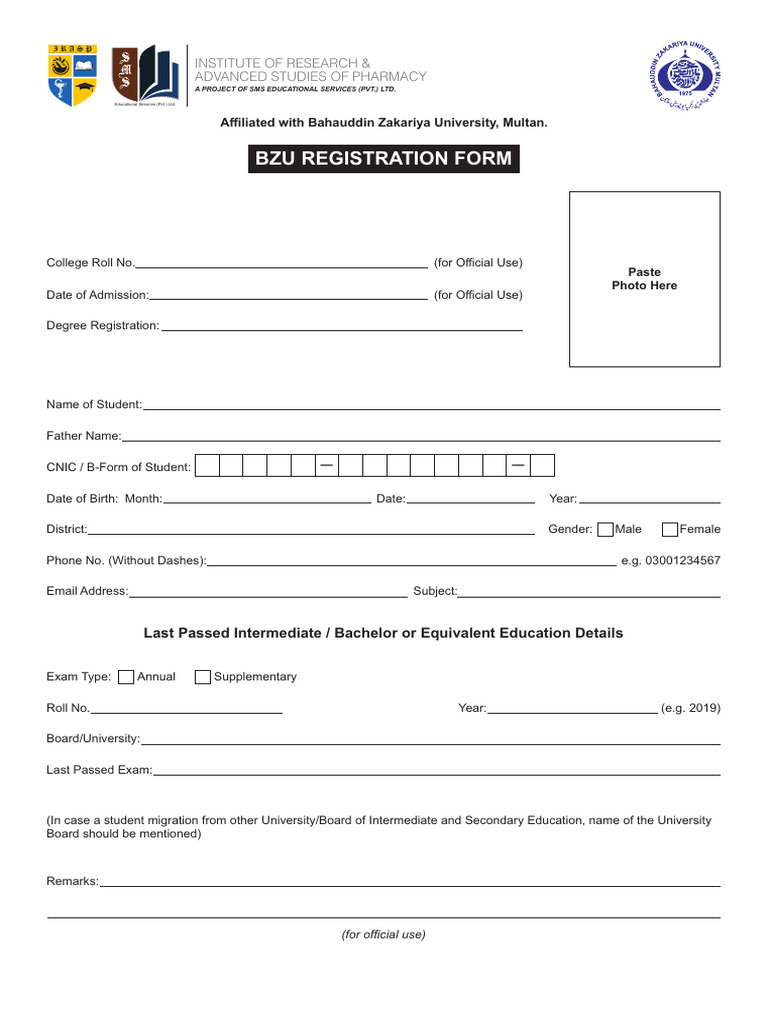 BZU Registration Form | PDF