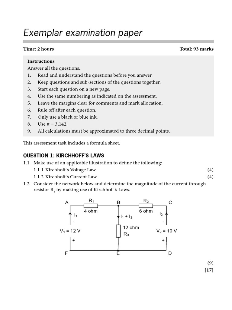 N4 IE Exemplar question paper and memorandum | PDF | Electrical ...