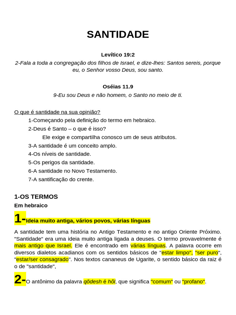Santidade: Conceitos e Etimologia | PDF | Santo | Deus