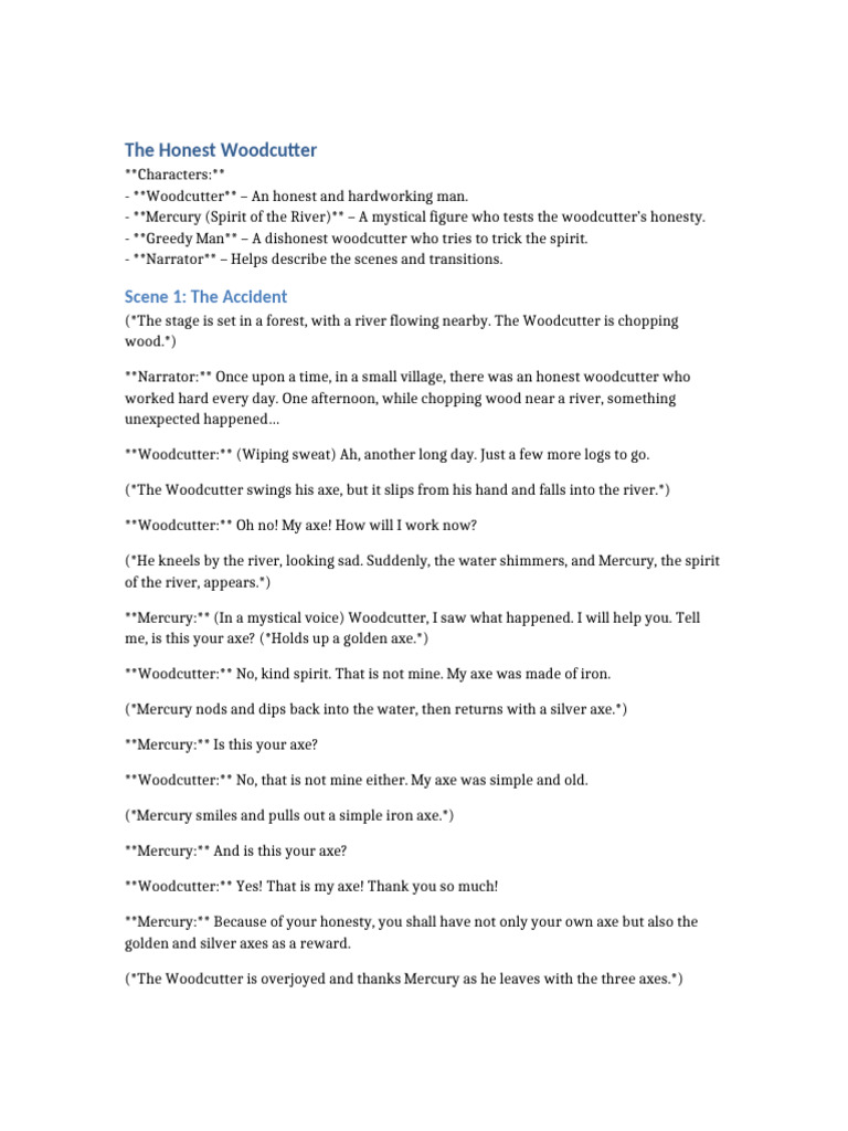 The Honest Woodcutter Script | PDF | Logging