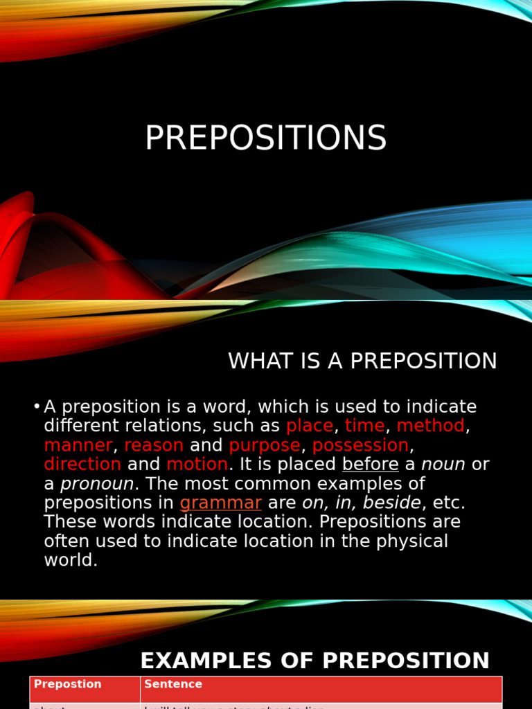 Understanding Prepositions: Types & Examples | PDF | Linguistics | Grammar