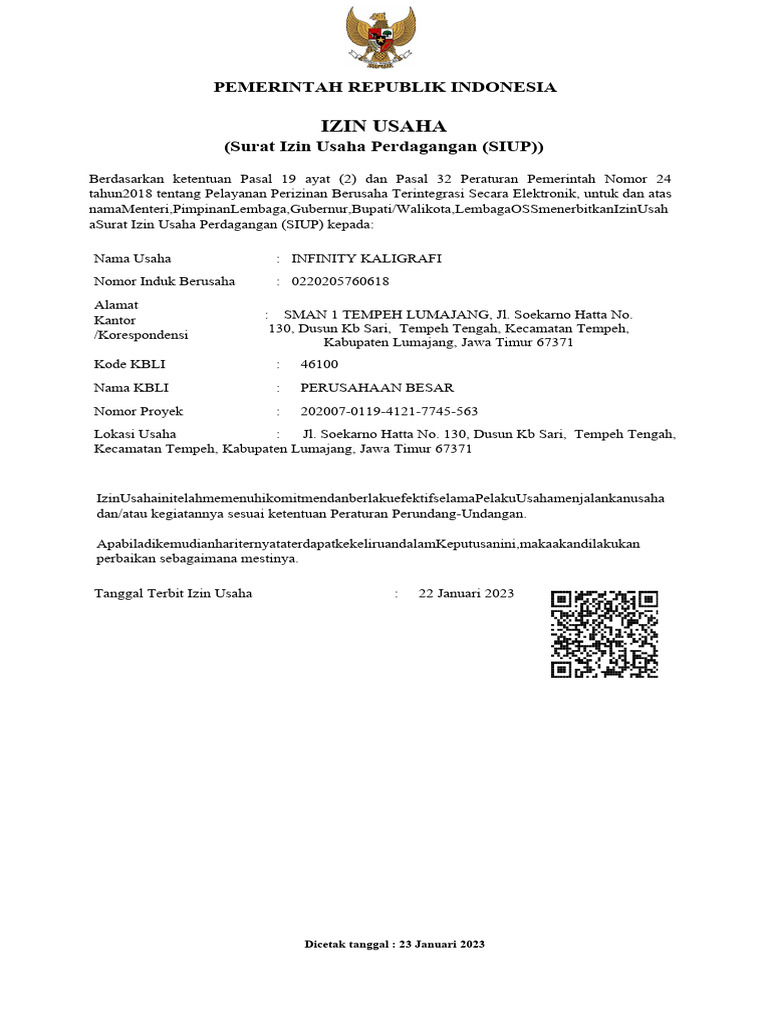 Contoh SIUP untuk Perusahaan Besar | PDF