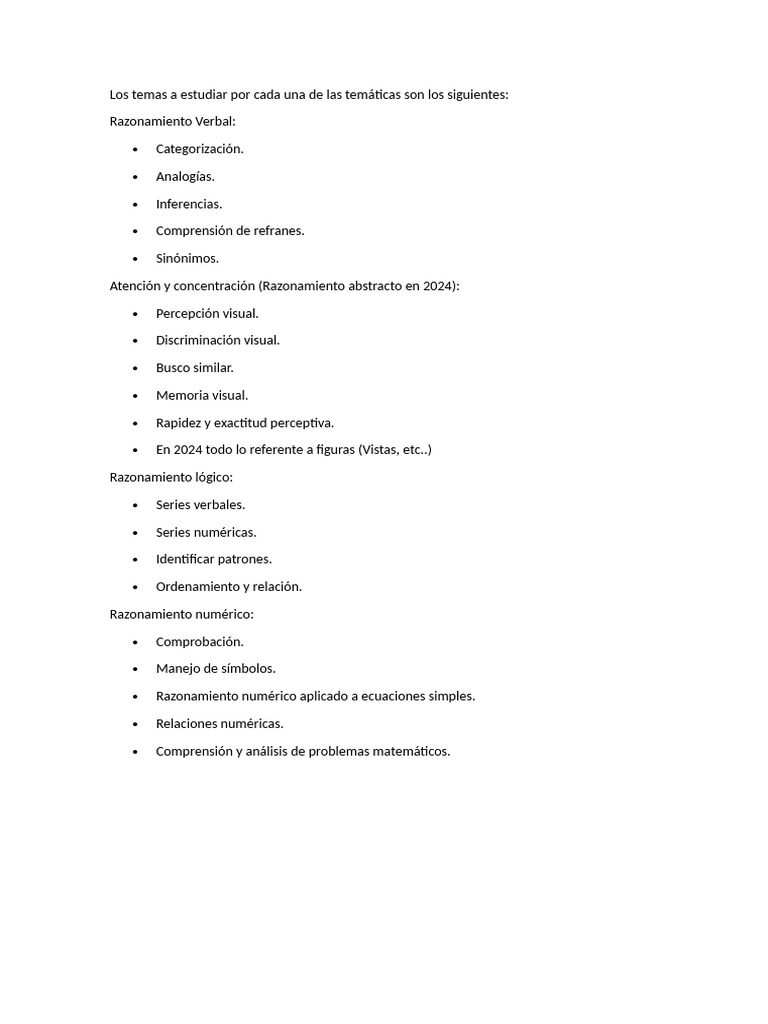 Los Temas A Estudiar Por Cada Una de Las Temáticas Son Los Siguientes | PDF