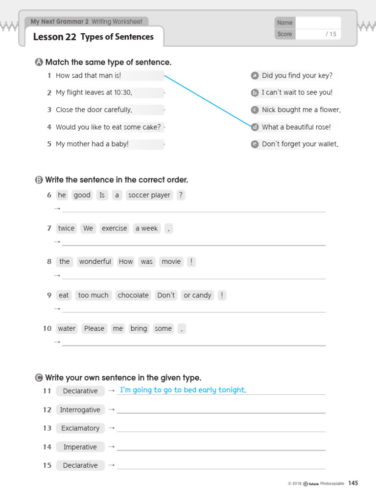 Types of Sentences Writing Worksheet | PDF