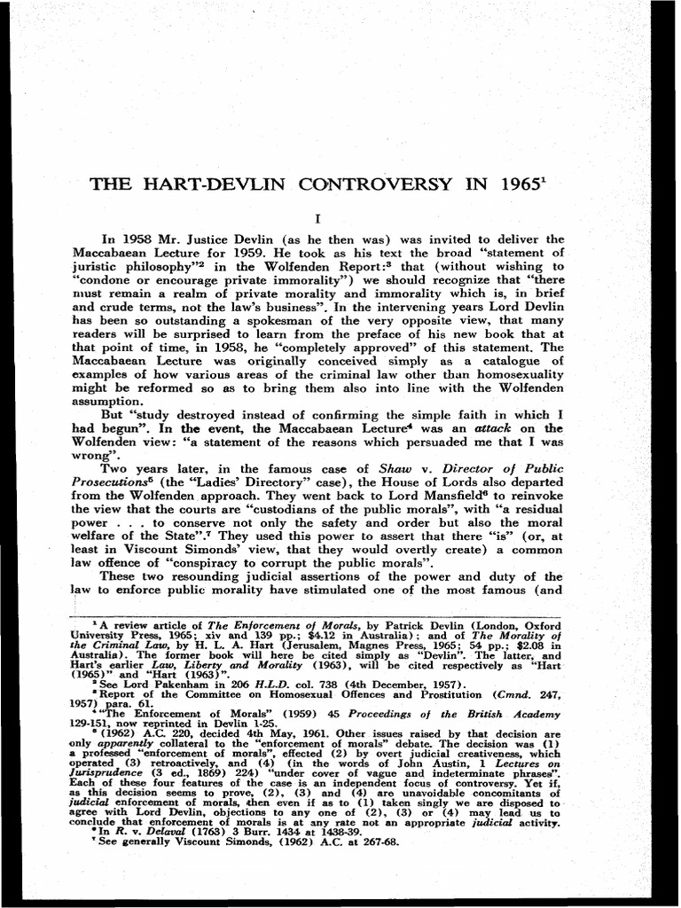 Hart-Devlin Debate on Law and Morality | PDF | Justice | Crime & Violence