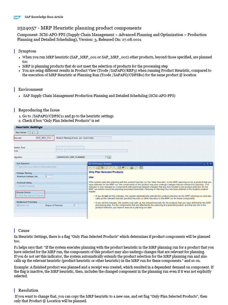 MRP Heuristic Planning in SAP SCM | PDF