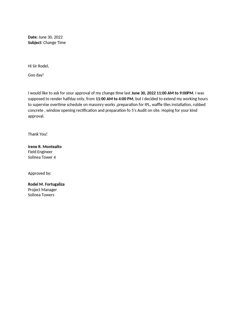 Change Time Request for June 30, 2022 | PDF