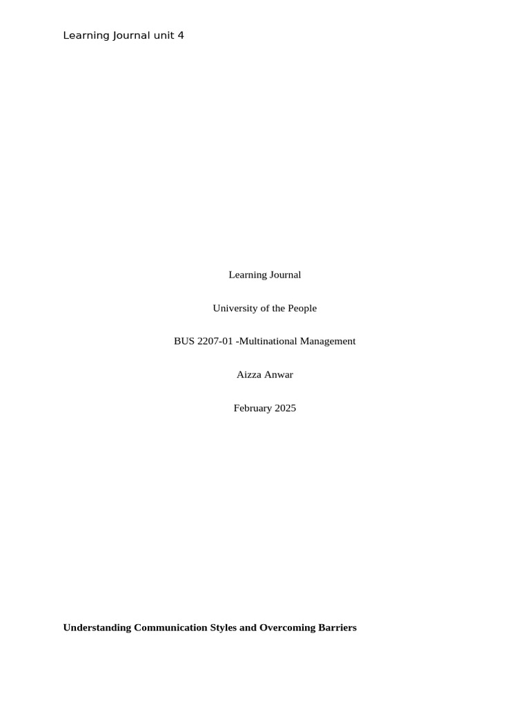 Learning Journal unit 4 | PDF | Communication | Nonverbal Communication