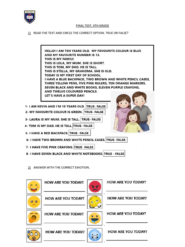 4th Grade Final Test: Reading & Grammar | PDF