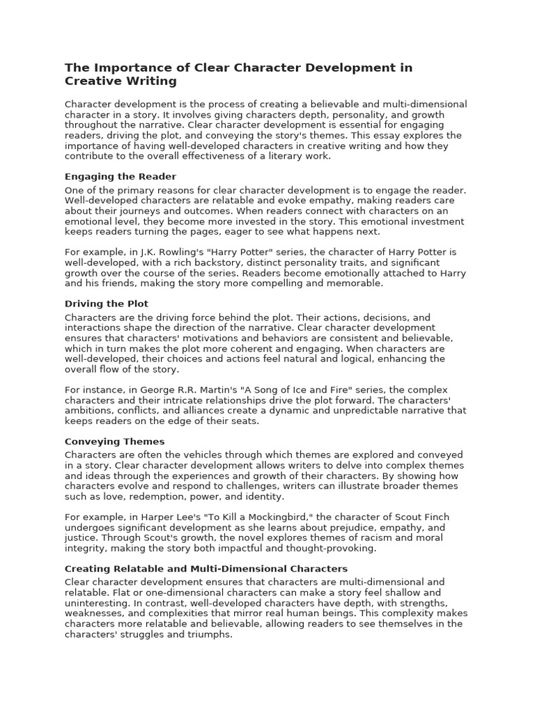 The Importance of Clear Character Development in Creative Writing | PDF ...
