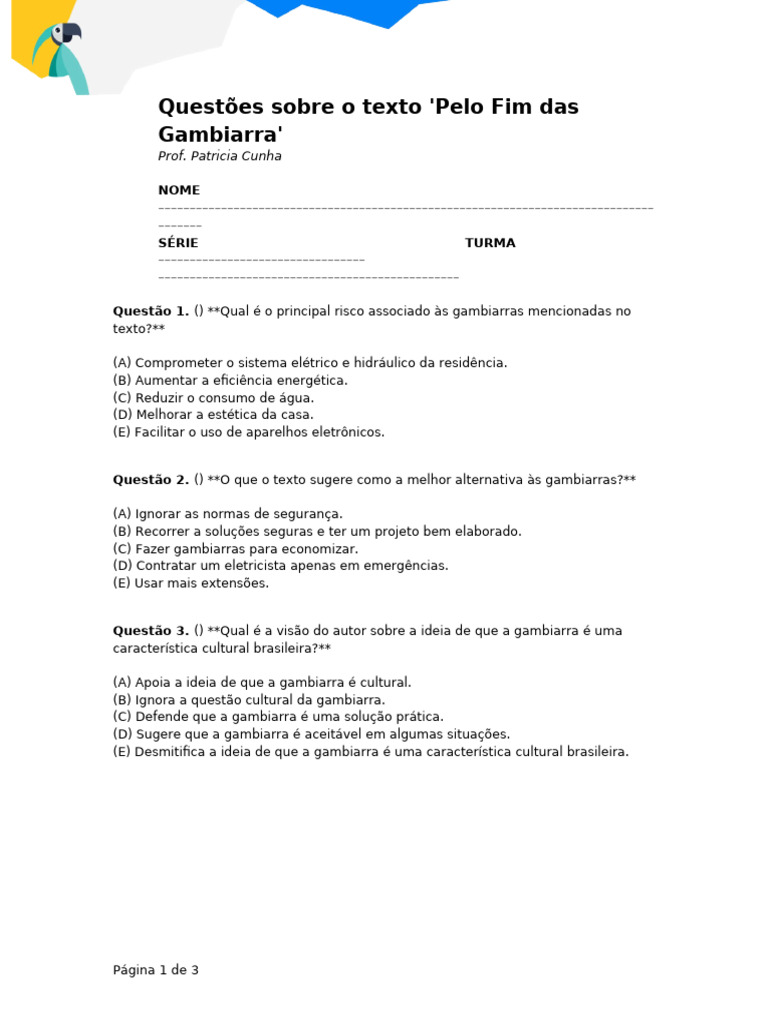Questões sobre 