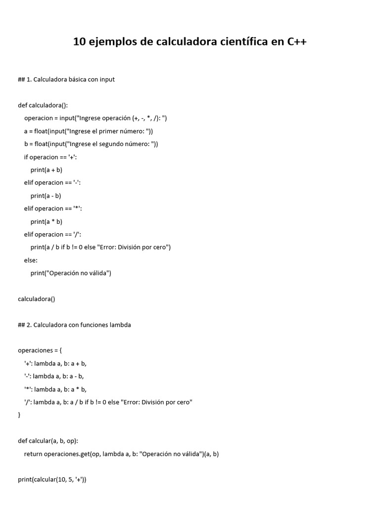 Ejemplos de calculadora científica en C++ | PDF | Programación de ...