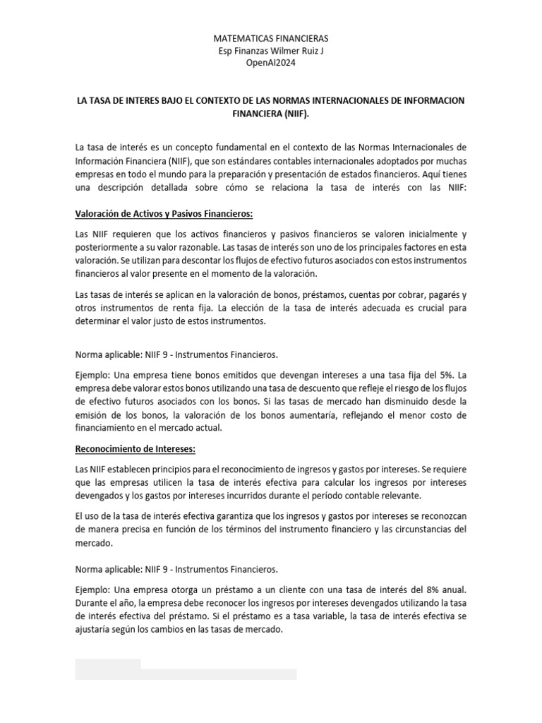 Tasa de Interés y NIIF: Impacto Financiero | PDF | normas ...