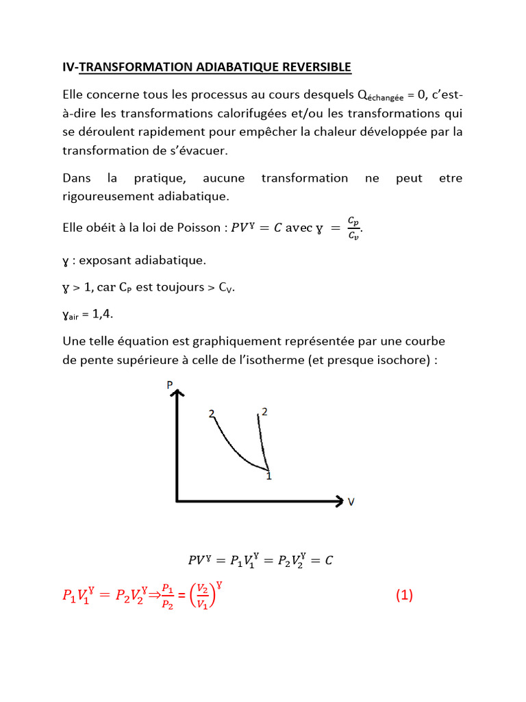 Transformation Adiabatique Réversible | PDF | Mécanique | Phénomène ...