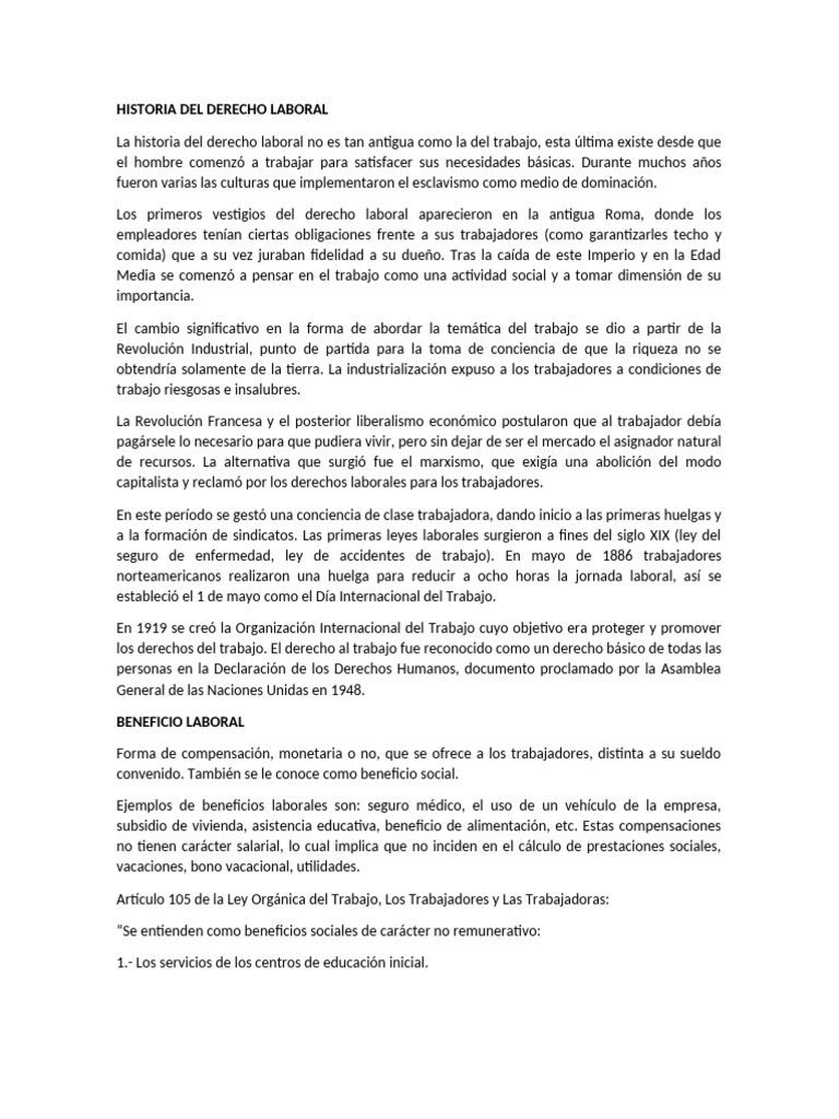 Historia Del Derecho Laboral | PDF | Derecho laboral | Constitución