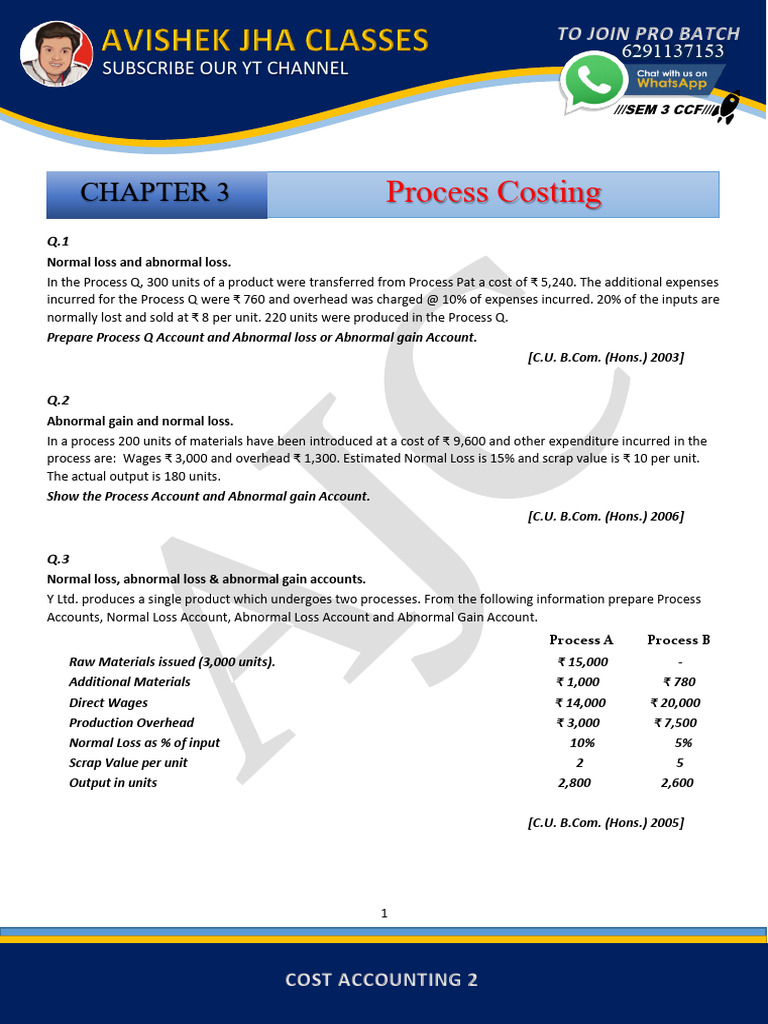 Process Costing: Loss Accounts Analysis | PDF | Cost | Cost Accounting