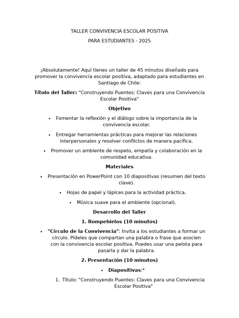 Taller de Convivencia Escolar Positiva | PDF | Cognición | Modificación ...