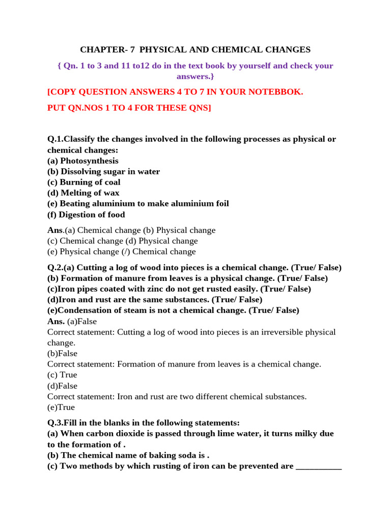 Physical vs Chemical Changes Explained | PDF | Sodium Carbonate ...