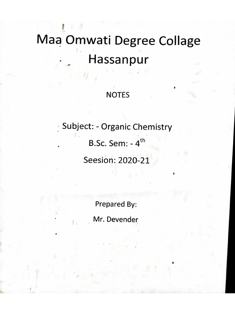 BSC 4th Sem Organic Chemistry | PDF