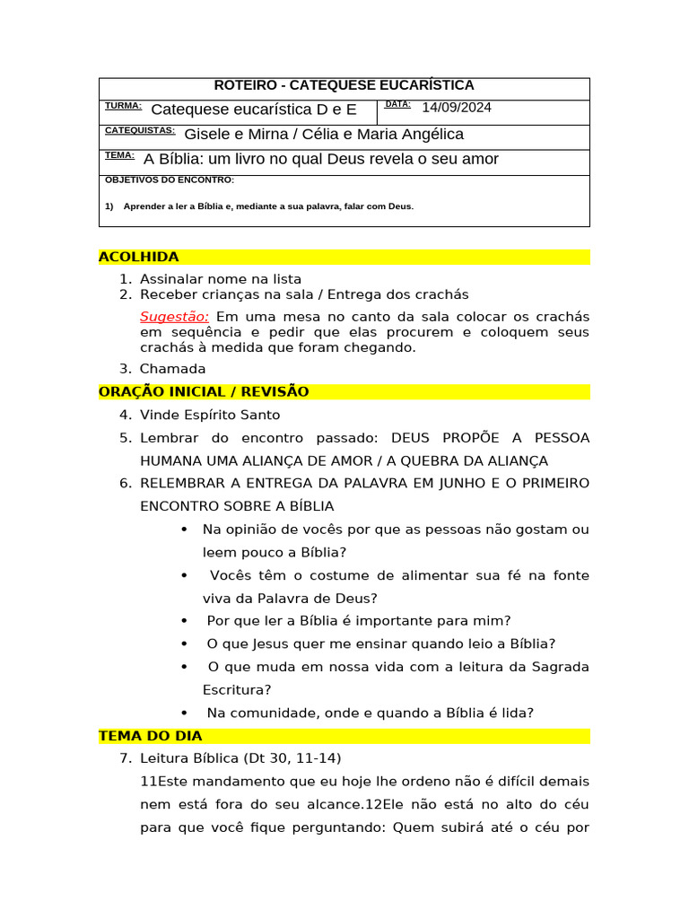 Catequese: A Bíblia e a Aliança com Deus | PDF | Bíblia | Livro de ...