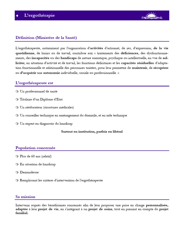 Définition et missions de l'ergothérapie | PDF | Ergothérapie | Invalidité