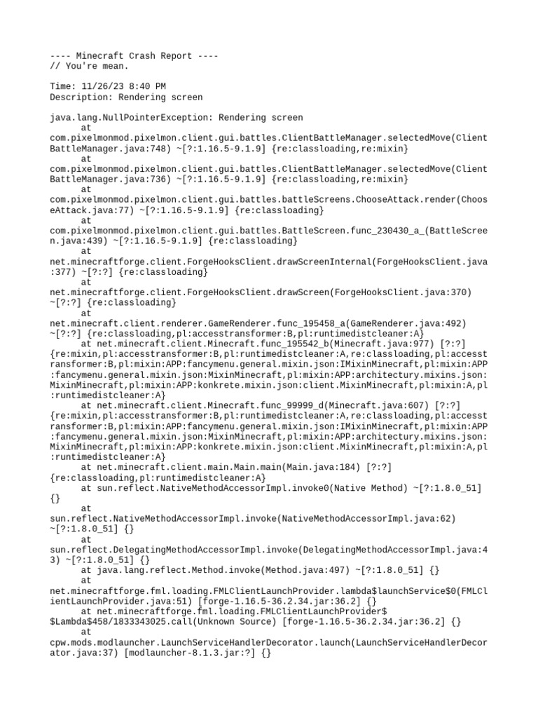 Minecraft 1.16.5 Crash Report | PDF | Computing | Computer Architecture