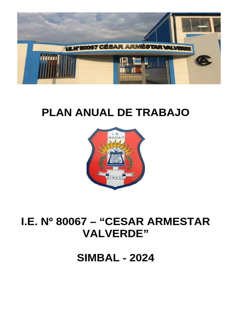Plan Anual de Trabajo 2024 - CAV Simbal | PDF | Educación primaria ...