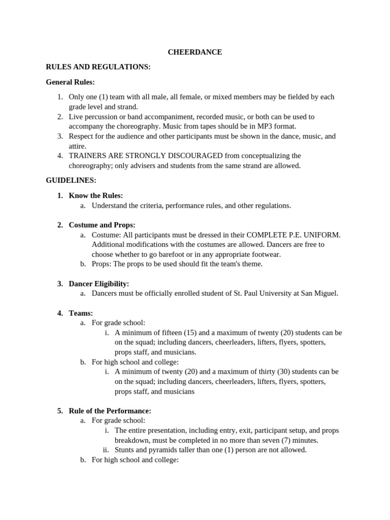 Guidelines in Cheerdance | PDF | Cheerleading | Dances