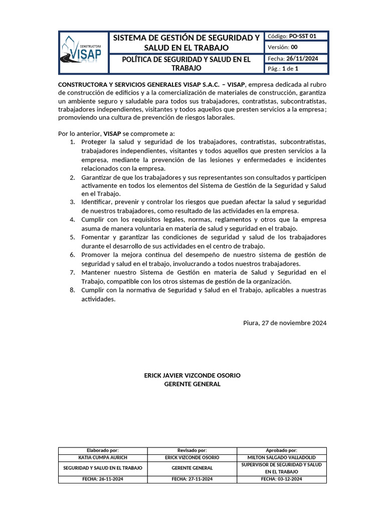 Protocolo de Seguridad en VISAP S.A.C. | PDF