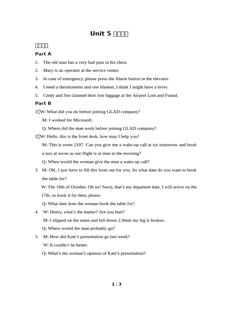 Unit 5 Listening Transcript and Answers | PDF