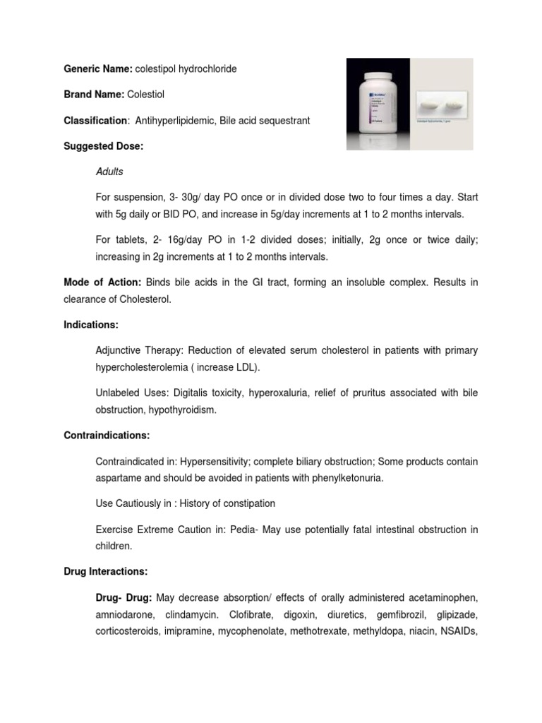 Drug Study Colestipol | PDF | Constipation | Organic Compounds