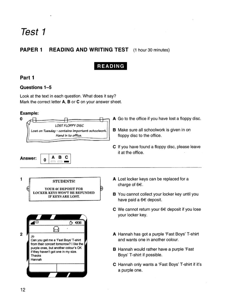 Cambridge Preliminary English Test 1 | PDF